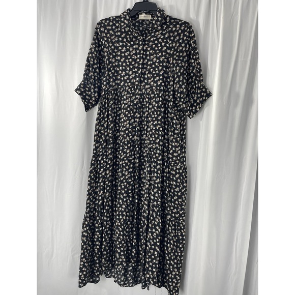 Natural Life Rebecca Black Floral Rayon Cottagecore Praire Midi Dress Medium - Picture 2 of 13